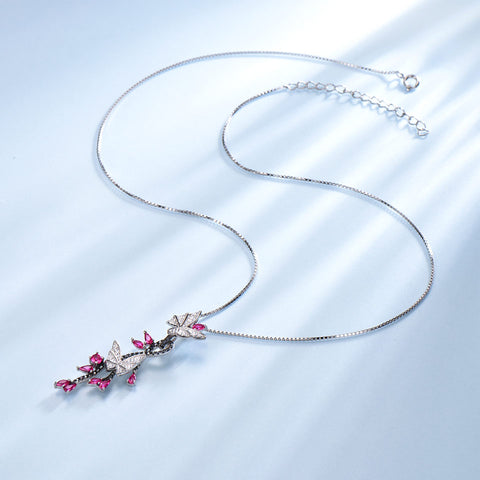 Silver Butterfly Spinel Gemstone Necklace