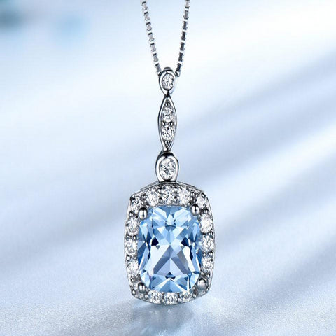Square Sky Blue Gemstone Necklace