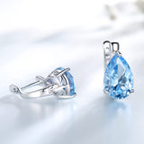 Water Drop Sky Blue Topaz Gemstone Clip Earrings