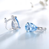 Water Drop Sky Blue Topaz Gemstone Clip Earrings