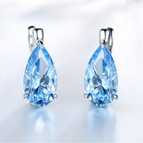 Water Drop Sky Blue Topaz Gemstone Clip Earrings